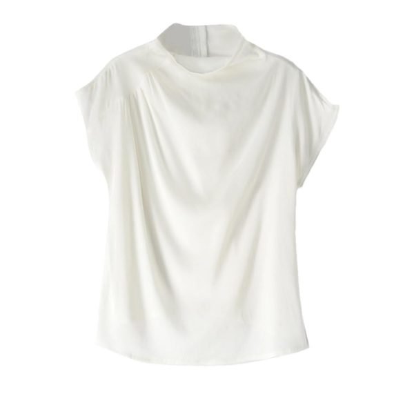 Women's Summer Solid Mulberry Silk Elastic T-Shirt Suitable for Business Work Vacation Casual