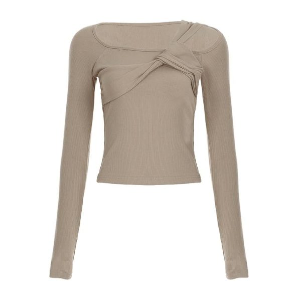 Twisted Asymmetric Off-Shoulder Long-Sleeved Knitted Top for Women to Wear with A Fashionable Slim T-Shirt