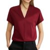 Women's Casual V-Neck Short Sleeve T-Shirt Summer Solid Classic Style Tops Office Lady Work Shirt