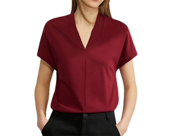 Women's Casual V-Neck Short Sleeve T-Shirt Summer Solid Classic Style Tops Office Lady Work Shirt