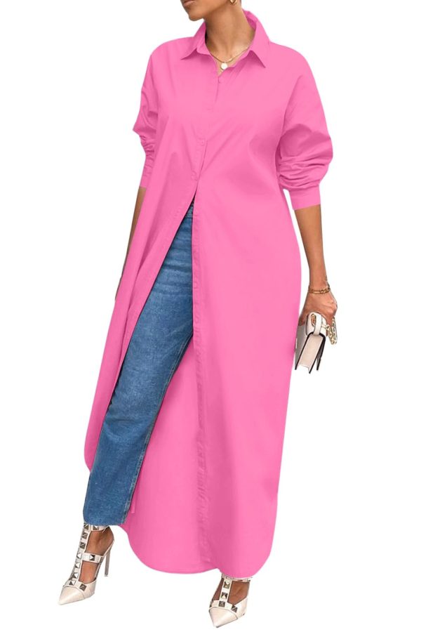 Shirt Dresses for Women Casual Long Sleeve Cotton Button Down Maxi Dresses