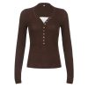 V-Neck Long-Sleeved T-Shirt Slim Beautiful Fashionable Knitted Stitching Lace Top