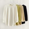 CSCDD Spring Neckline is Not Easy to Deform Bubble Sleeve T-Shirt Women O Collar Base Shirt Nine-Point Sleeve