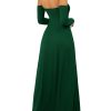 Women's Elegant Off Shoulder Double High Slit Long Sleeve Dress A Line Maxi Dresses