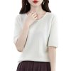 Women Short Sleeve Sweater Slim Fit Thin 100% Australian Wool T-Shirt Sweater Pullover