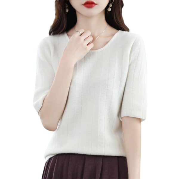Women Short Sleeve Sweater Slim Fit Thin 100% Australian Wool T-Shirt Sweater Pullover