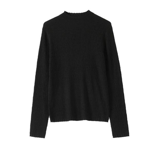 Women Cashmere Blended T Shirt Mock Neck Long Sleeve Bottoming Tees Warm Fall Top