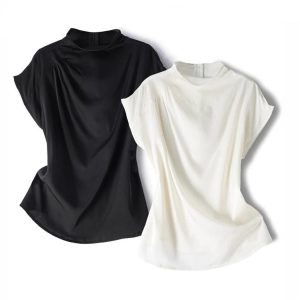 Women's Summer Solid Mulberry Silk Elastic T-Shirt Suitable for Business Work Vacation Casual