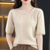 Women Short Sleeve Sweater Slim Fit Thin 100% Australian Wool T-Shirt Sweater Pullover