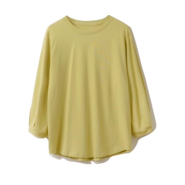 CSCDD Spring Neckline is Not Easy to Deform Bubble Sleeve T-Shirt Women O Collar Base Shirt Nine-Point Sleeve