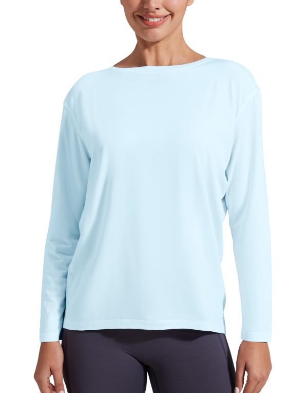 61-fps65YhL.jpg Bamboo Viscose Long Sleeve Workout Shirts for Women Back Loose Fit Yoga Athletic T-Shirts Casual Boat Neck Tops