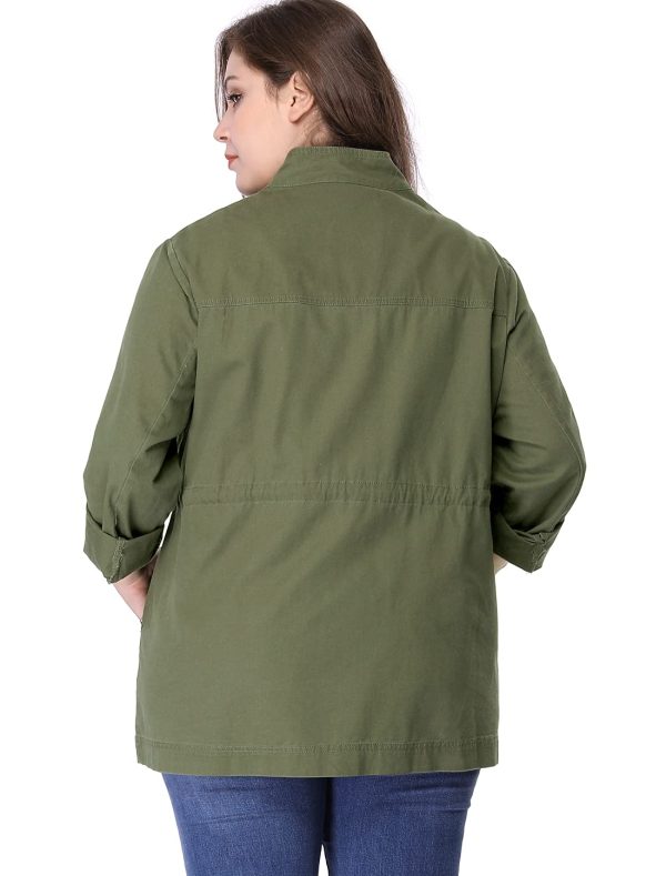 Women's Plus Size Jackets Lightweight Anorak Drawstring Utility Jacket with Pockets