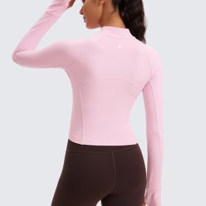 612AiALSgL.jpg Women's Butterluxe Long Sleeve Workout Shirts Half Quarter Zip Sweatshirt Athletic Crop Tops Collared T-Shirts