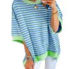 Womens Tops Casual Short Sleeve Sweatshirt Striped Shirt Crewneck Pullover T Shirts Loose Blouses