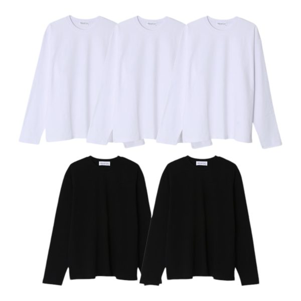 Women's Semi Over Relaxed Fit Long-Sleeve T-Shirt Easy Set 5-Pack