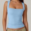 Women's Square Neck Sleeveless Double-Layer Tank Tops Basic Tight T Shirts