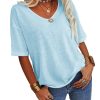 Women Fashion V-Neck Half Sleeves Oversized T Shirt Solid Casual Loose Basic Tops