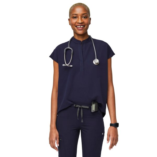 Rafaela Oversized Scrub Tops for Women — Mandarin Collar, Shirttail Hem, 3 Pockets, 4-Way Stretch Women’s Scrub Top