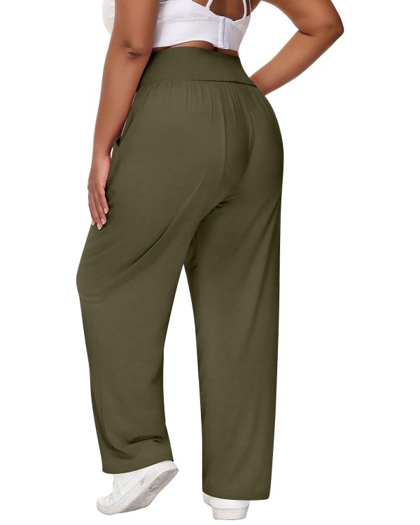 3 Pack Women Plus Size Wide Leg Yoga Pants High Waist Sweatpants Plus Size Palazzo Pants Lounge with Pockets