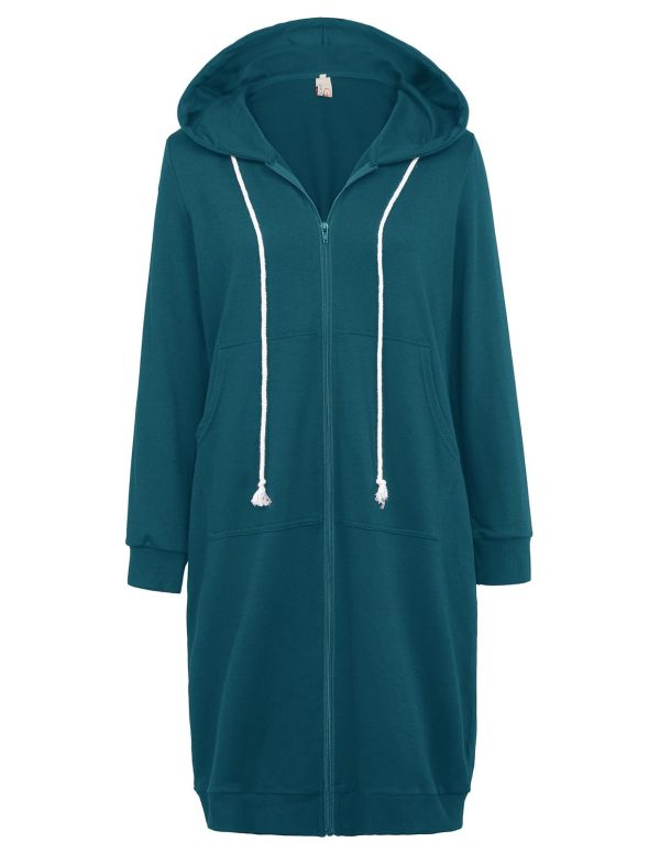 Women's Casual Pockets Zip up Hoodies Tunic Sweatshirt Long Hoodie Jacket