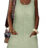 Women's Sleeveless Casual Denim Dress Crewneck Vintage Loose Jean Overall Dress with Pockets