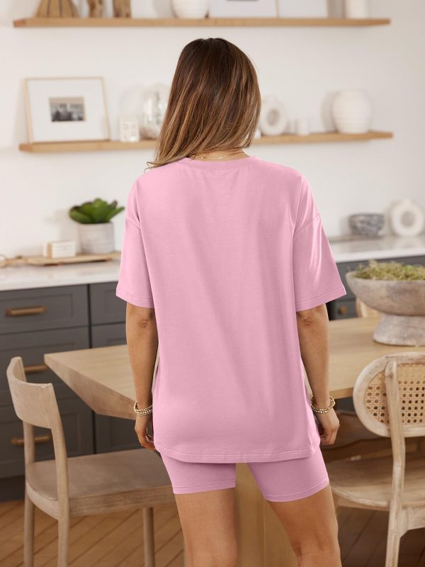 Womens 2 Piece Sets Summer Outfits 2025 Two Piece Lounge Set Matching Clothing Oversized Tshirts Biker Short Fashion