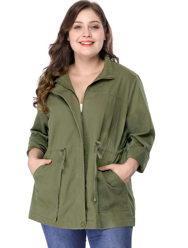 Women's Plus Size Jackets Lightweight Anorak Drawstring Utility Jacket with Pockets