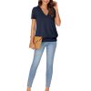 Women’s Casual Short Sleeve V Neck T Shirt Summer Banded Bottom Loose Fit Tunic Tee Shirt Top