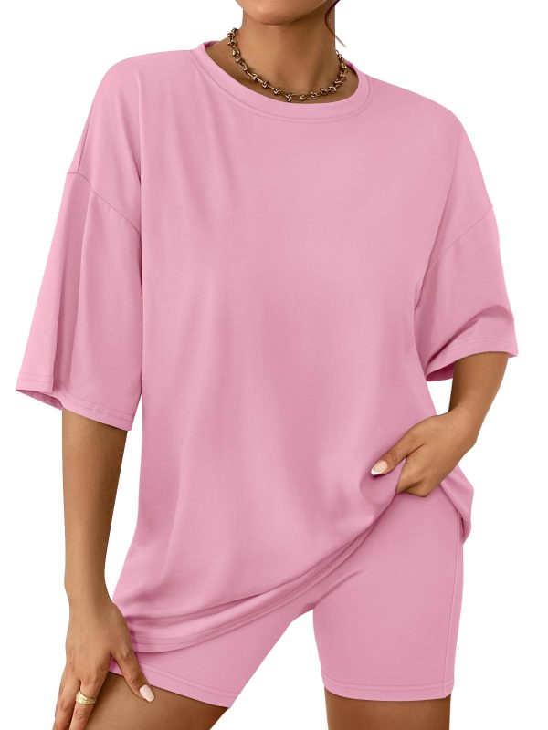 Womens 2 Piece Sets Summer Outfits 2025 Two Piece Lounge Set Matching Clothing Oversized Tshirts Biker Short Fashion