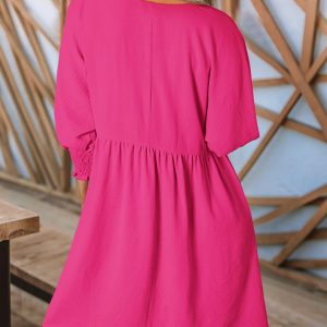 Womens Summer Spring Dresses Casual Tunic Dress Short Sleeve Crew Neck Flowy Swing Mini Dress