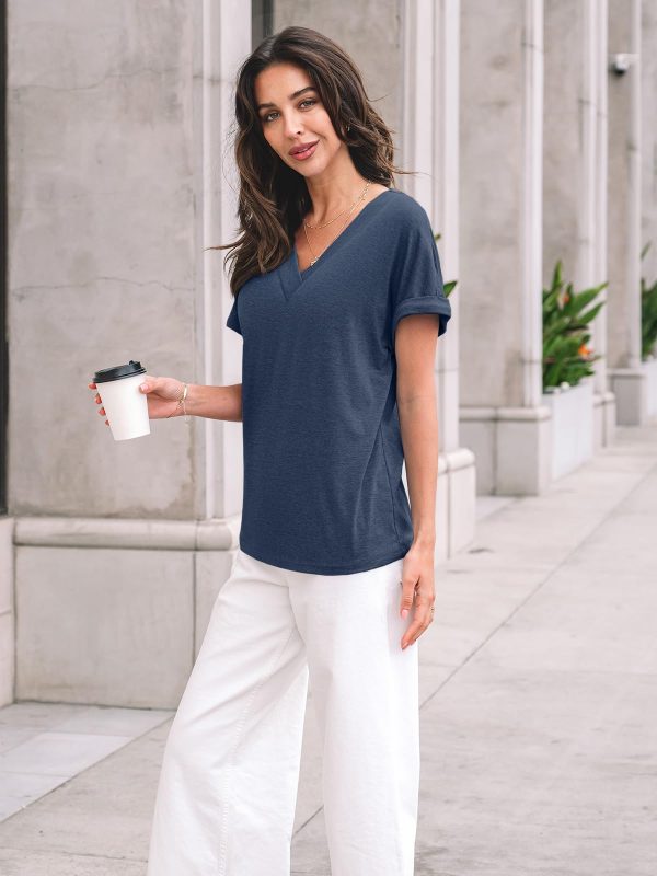 61FG1cIFZWL.jpg Womens Tops Short Sleeve T Shirt Summer V Neck Casual Top 2025 Spring Cute Basic Trendy Outfits Fashion