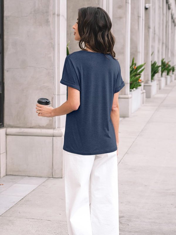 61GLM66a6vL.jpg Womens Tops Short Sleeve T Shirt Summer V Neck Casual Top 2025 Spring Cute Basic Trendy Outfits Fashion