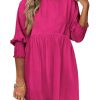 Womens Summer Spring Dresses Casual Tunic Dress Short Sleeve Crew Neck Flowy Swing Mini Dress