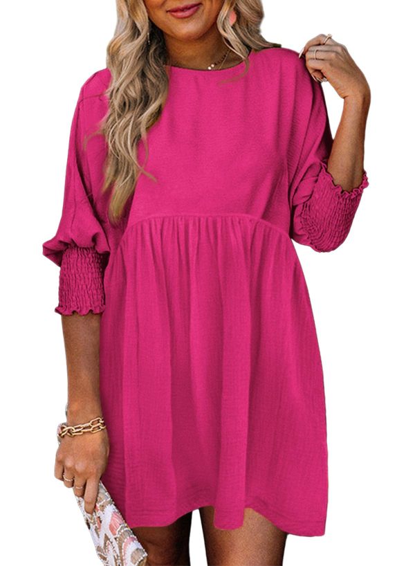 Womens Summer Spring Dresses Casual Tunic Dress Short Sleeve Crew Neck Flowy Swing Mini Dress