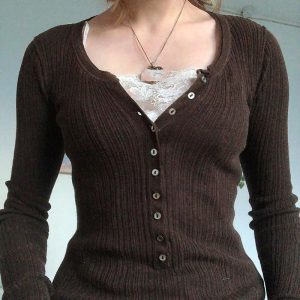 V-Neck Long-Sleeved T-Shirt Slim Beautiful Fashionable Knitted Stitching Lace Top