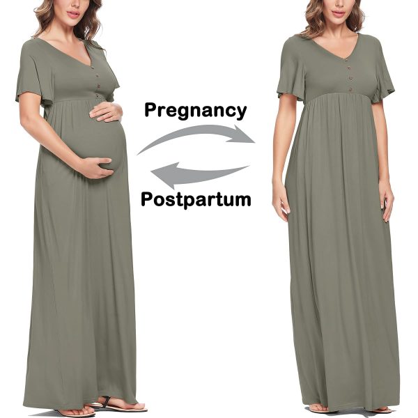 Summer Maternity Dresses for Women Maternity Photoshoot Dress with Decorative Button Baby Shower Dress