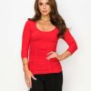 3-Panel Ruched 3/4 Sleeve Flattering and Comfortable Top