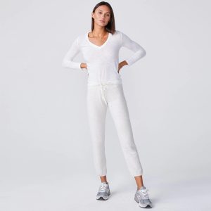 Women's Textured Tri-Blend Fitted Long Sleeve V-Neck T-Shirt, Super Soft Material, Casual & Cute Fit