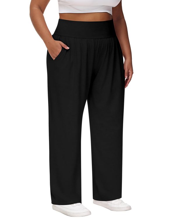 3 Pack Women Plus Size Wide Leg Yoga Pants High Waist Sweatpants Plus Size Palazzo Pants Lounge with Pockets