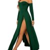 Women's Elegant Off Shoulder Double High Slit Long Sleeve Dress A Line Maxi Dresses