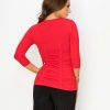 3-Panel Ruched 3/4 Sleeve Flattering and Comfortable Top