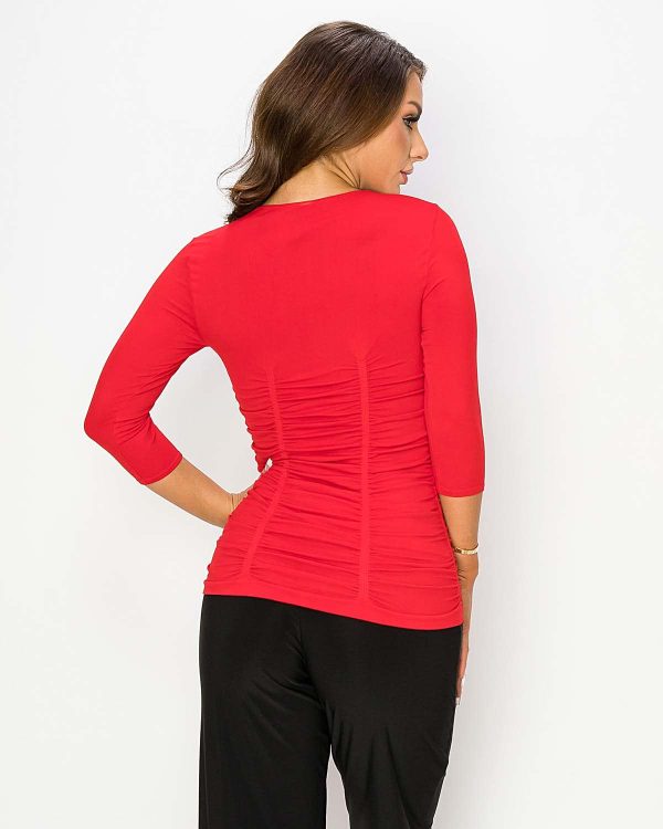 3-Panel Ruched 3/4 Sleeve Flattering and Comfortable Top