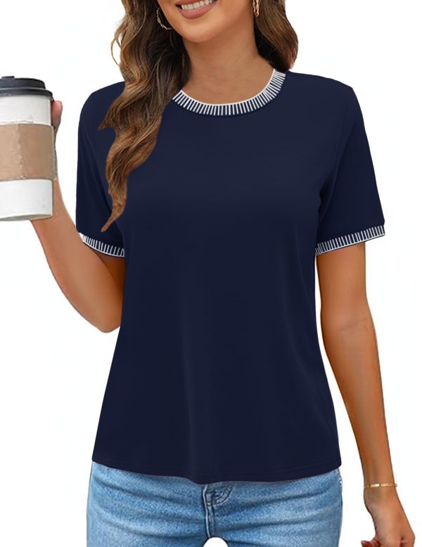 61SazjOzCL.jpg Women 2025 Summer Short Sleeve T-Shirts Crewneck Loose Casual Color Block Fashion Tee Tops