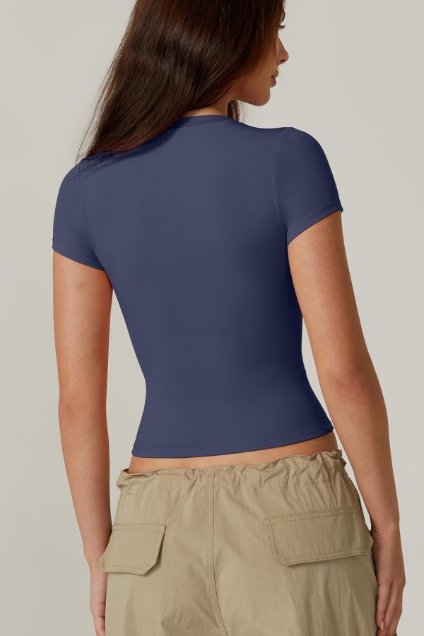 Women's Crew Neck Short Sleeve Double-Layer Tops Basic Slim Fit Going Out T Shirt