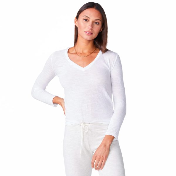 Women's Textured Tri-Blend Fitted Long Sleeve V-Neck T-Shirt, Super Soft Material, Casual & Cute Fit