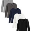 61WEUsoV0tL.jpg Women's Cotton Stretch Long Sleeve V- Neck Athletic Tops | Casual & Active Color T Shirts | Multi Packs