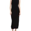 100% Merino Wool Women’s Casual Sleeveless Boat Neck Spaghetti Strap Bodycon Maxi Dress Black Long Dresses