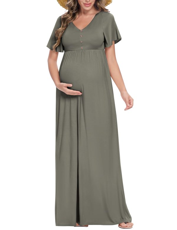 Summer Maternity Dresses for Women Maternity Photoshoot Dress with Decorative Button Baby Shower Dress
