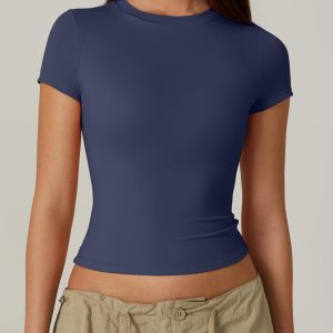 Women's Crew Neck Short Sleeve Double-Layer Tops Basic Slim Fit Going Out T Shirt