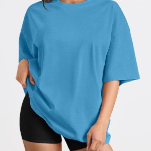 Womens Oversized Summer T Shirts Fashion Workout Plus Size Tops Short Sleeve Beach Vacation Gym Clothes 2025